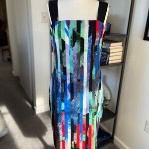 Milly Lorena Multicolor Striped Thick Strap Italy Square Neck Sheath Dress 8